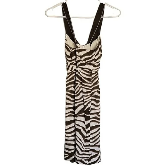 7348 * Banana Republic Animal Print Linen Dress Olive Green White Size 0P - Picture 3 of 10